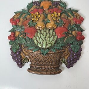 Vintage Hand painted Cornicopia Ceramic Basket Fruit And Veggie Bouquet.